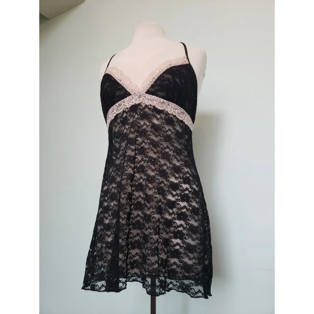 Cosmopolitan Women L Slip Dress Lingerie Pink Sheer Lace Mesh Y2K Racerback Sexy